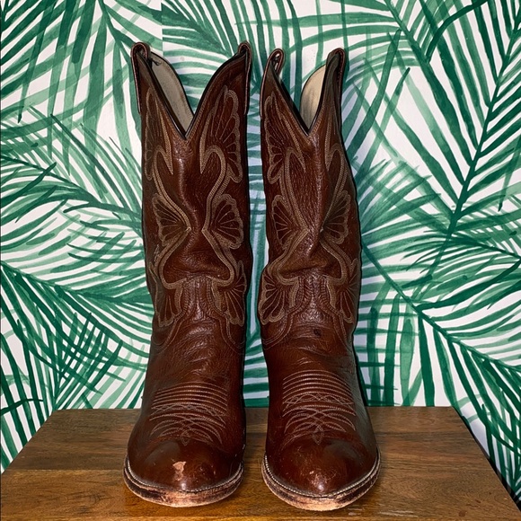 Vintage Dan Post Brown Leather Cowboy Boots Men’s 8.5 EW USA - Picture 2 of 12